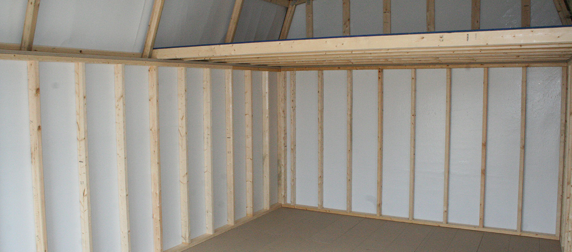 large garage interior showing wood support structure